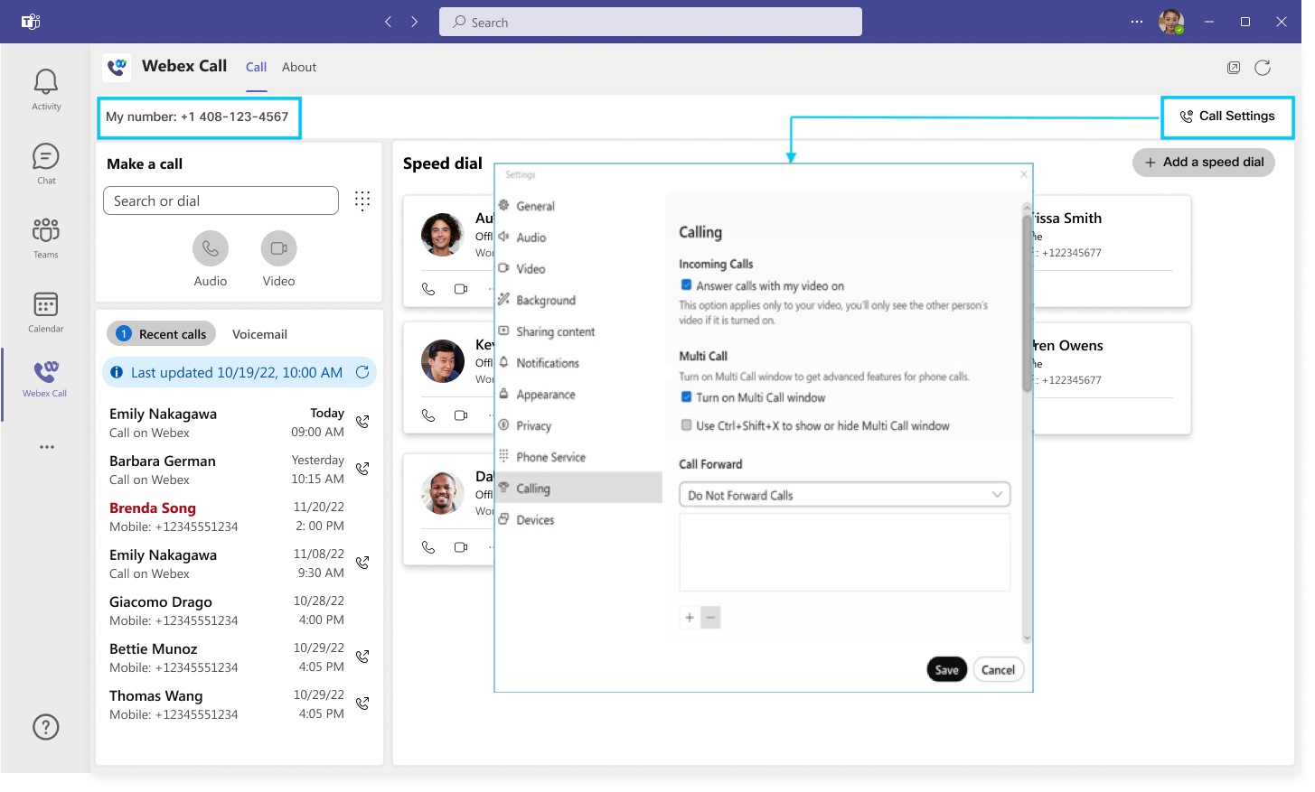 UCx with Webex Calling Integration for Microsoft Teams 21 1c Find your work phone number