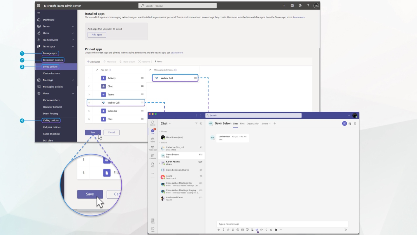 UCx with Webex Calling Integration for Microsoft Teams 22 2 Save
