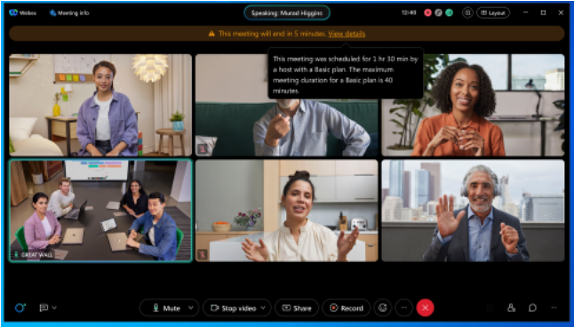 Expanded Features for Space Meetings 4 3 in meeting 5 min warning