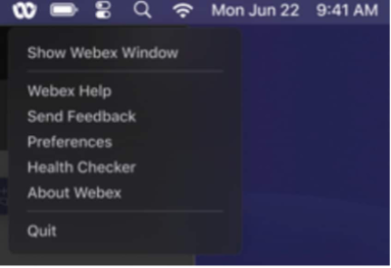 UCx with Webex Calling Integration for Microsoft Teams 28 7 App in Mac menu