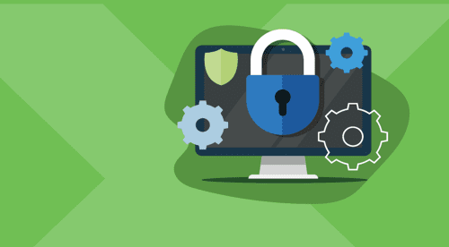 Lock and monitor icon illustration on a green computer screen.